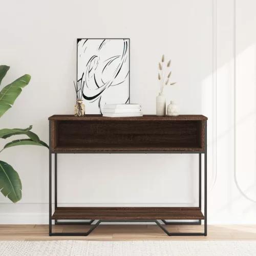 Barna tölgyszínű szerelt fa dohányzóasztal 100x35x74,5 cm