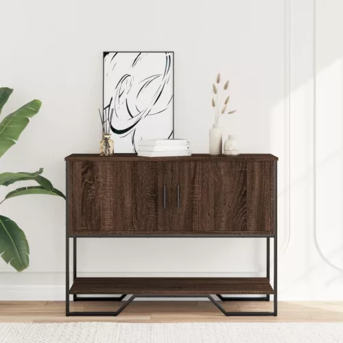 Barna tölgyszínű szerelt fa dohányzóasztal 100x35x74,5 cm