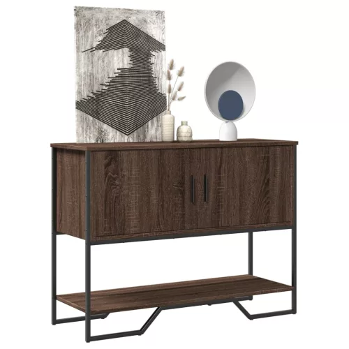 Barna tölgyszínű szerelt fa dohányzóasztal 100x35x74,5 cm