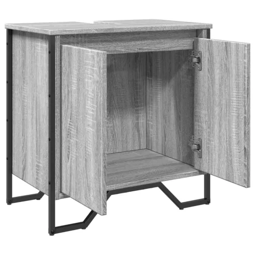 Szürke sonoma szerelt fa fürdőszobai mosdószekrény 60x35x60 cm