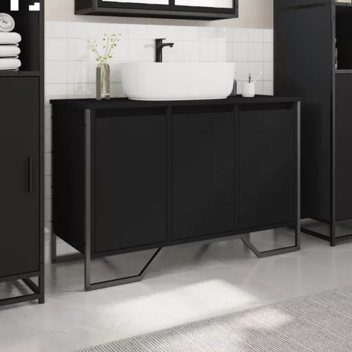Fekete szerelt fa fürdőszobai mosdószekrény 91 x 35 x 60 cm