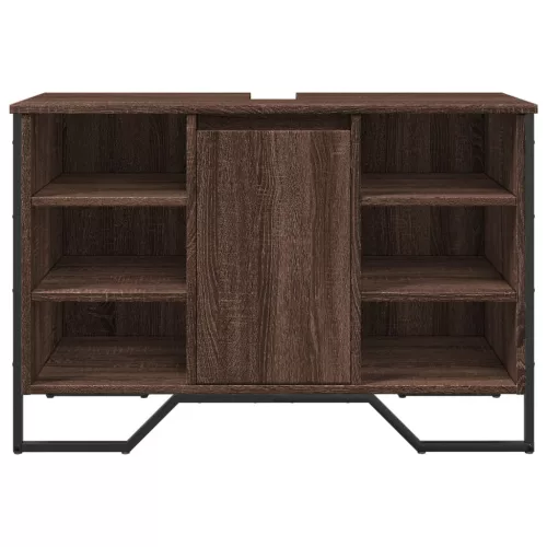 Barna tölgy szerelt fa fürdőszobai mosdószekrény 91x35x60 cm