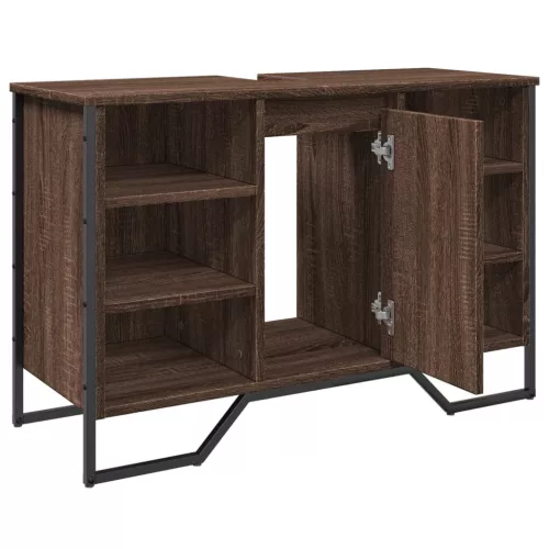 Barna tölgy szerelt fa fürdőszobai mosdószekrény 91x35x60 cm