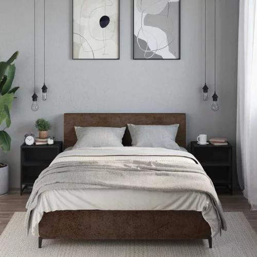 Éjjeliszekrények 2 db Fekete 40x31x50 cm Méretezett fa és fém