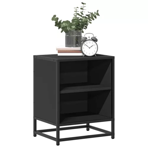 Éjjeliszekrények 2 db Fekete 40x31x50 cm Méretezett fa és fém