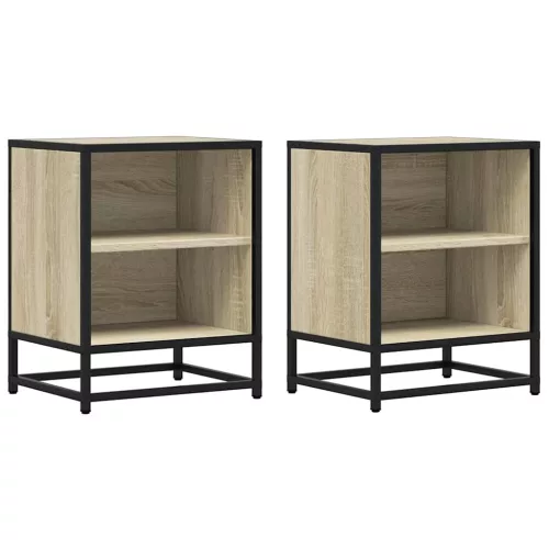 Éjjeliszekrények 2 db Sonoma tölgy 40x31x50 cm Gépi fa és fém