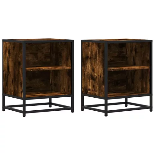 Éjjeliszekrények 2 db füstölt tölgy 40x31x50 cm Gépi fa és fém