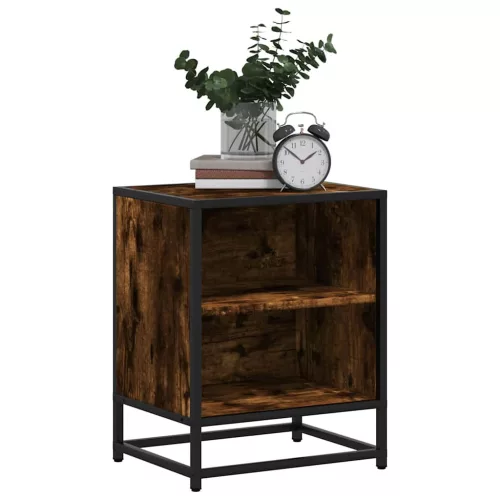Éjjeliszekrények 2 db füstölt tölgy 40x31x50 cm Gépi fa és fém