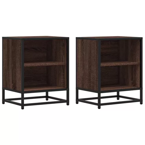 Éjjeliszekrények 2 db barna tölgy 40x31x50 cm műfából és fémből