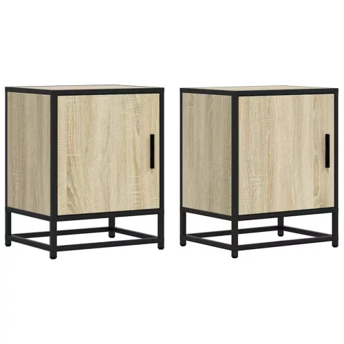 Éjjeliszekrények 2 db Sonoma tölgy 40x31x50 cm Gépi fa és fém