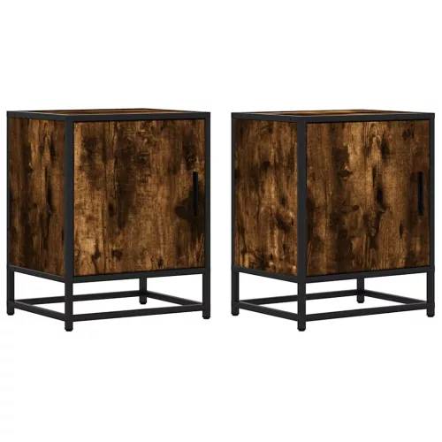 Éjjeliszekrények 2 db füstölt tölgy 40x31x50 cm Gépi fa és fém