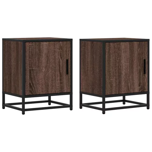 Éjjeliszekrények 2 db barna tölgy 40x31x50 cm műfából és fémből