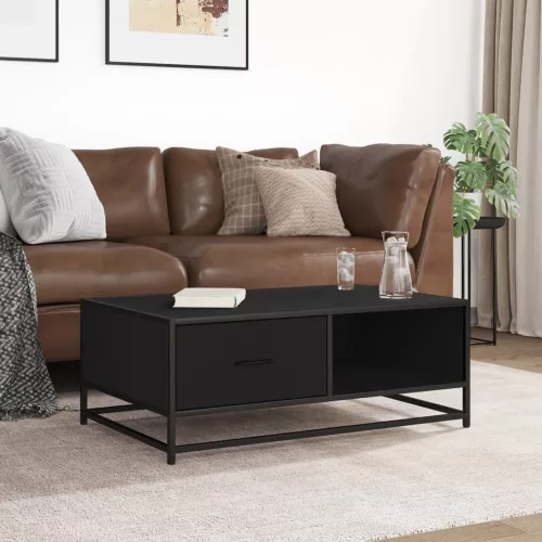 Fekete szerelt fa és fém dohányzóasztal 90 x 57 x 35 cm