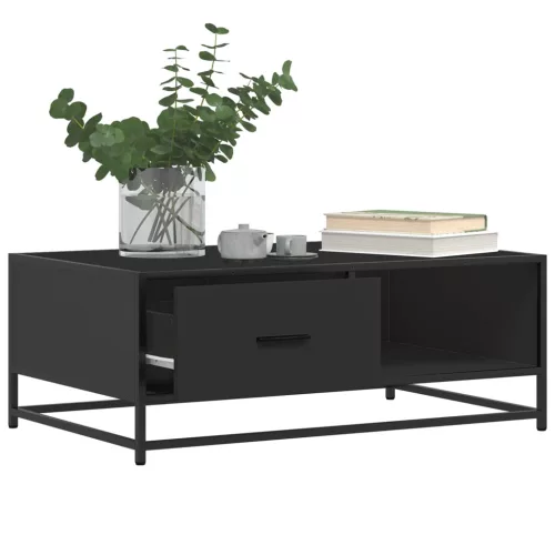 Fekete szerelt fa és fém dohányzóasztal 90 x 57 x 35 cm