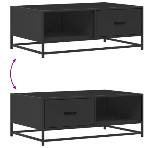 Fekete szerelt fa és fém dohányzóasztal 90 x 57 x 35 cm