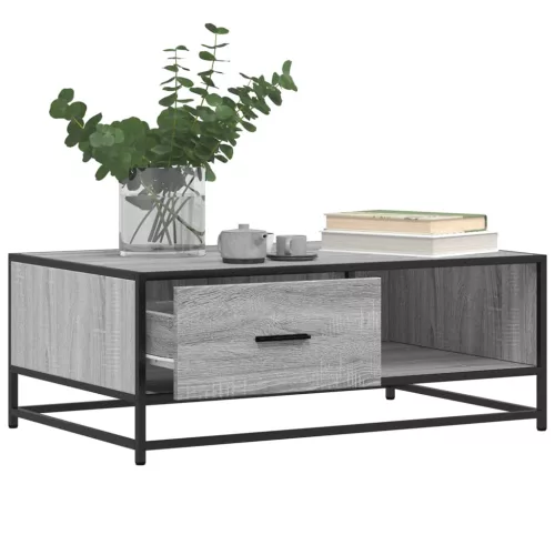Szürke sonoma szerelt fa és fém dohányzóasztal 90 x 57 x 35 cm