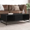 Fekete szerelt fa és fém dohányzóasztal 100 x 57 x 35 cm