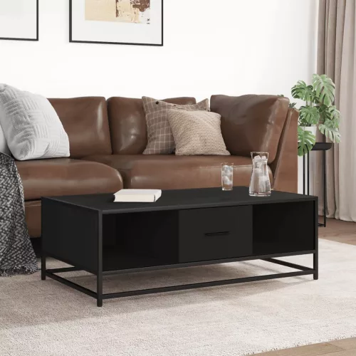 Fekete szerelt fa és fém dohányzóasztal 100 x 57 x 35 cm