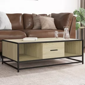   Sonoma tölgy szerelt fa és fém dohányzóasztal 100 x 57 x 35 cm
