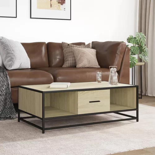 Sonoma tölgy szerelt fa és fém dohányzóasztal 100 x 57 x 35 cm