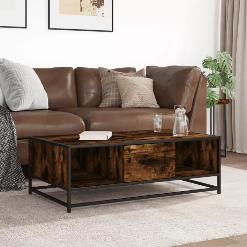 Füstös tölgy szerelt fa és fém dohányzóasztal 100 x 57 x 35 cm