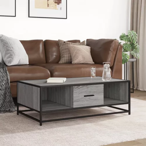Szürke sonoma szerelt fa és fém dohányzóasztal 100 x 57 x 35 cm