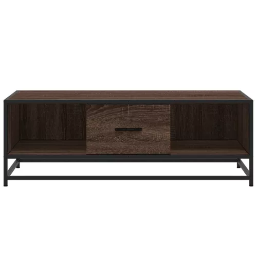 Barna tölgy színű szerelt fa és fém dohányzóasztal 100x57x35 cm