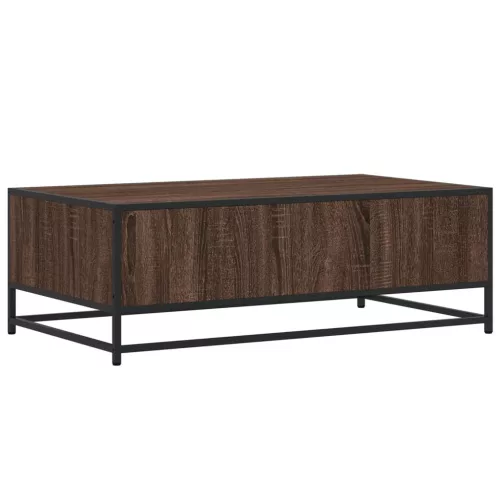 Barna tölgy színű szerelt fa és fém dohányzóasztal 100x57x35 cm