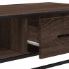 Barna tölgy színű szerelt fa és fém dohányzóasztal 100x57x35 cm