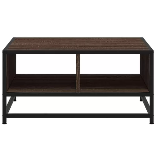 Barna tölgy szerelt fa és fém dohányzóasztal 60,5x60,5x30 cm