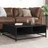 Fekete szerelt fa és fém dohányzóasztal 80 x 80 x 30 cm