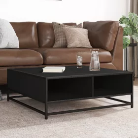 Fekete szerelt fa és fém dohányzóasztal 80 x 80 x 30 cm