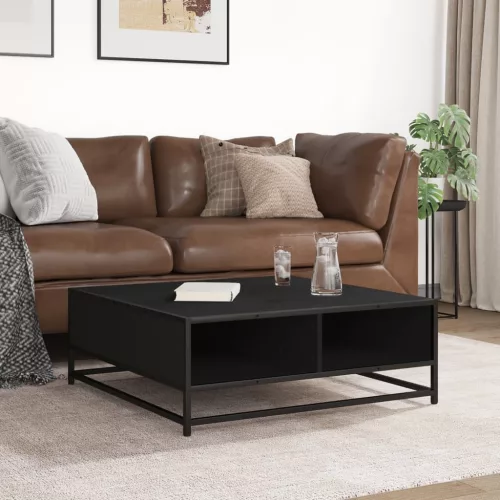 Fekete szerelt fa és fém dohányzóasztal 80 x 80 x 30 cm