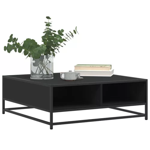 Fekete szerelt fa és fém dohányzóasztal 80 x 80 x 30 cm