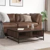 Barna tölgy színű szerelt fa és fém dohányzóasztal 80x80x30 cm