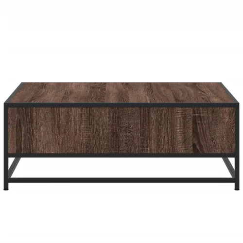 Barna tölgy színű szerelt fa és fém dohányzóasztal 80x80x30 cm