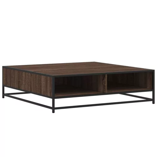 Barna tölgy szerelt fa és fém dohányzóasztal 100 x 100 x 30 cm