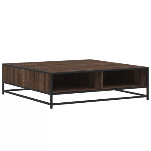 Barna tölgy szerelt fa és fém dohányzóasztal 100 x 100 x 30 cm