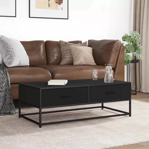 Fekete szerelt fa és fém dohányzóasztal 100 x 50 x 35 cm