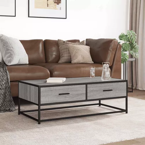 Szürke sonoma szerelt fa és fém dohányzóasztal 100 x 50 x 35 cm
