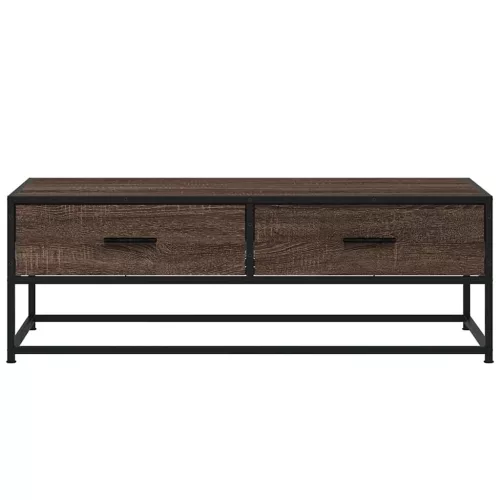 Barna tölgy színű szerelt fa és fém dohányzóasztal 100x50x35 cm