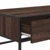 Barna tölgy színű szerelt fa és fém dohányzóasztal 100x50x35 cm