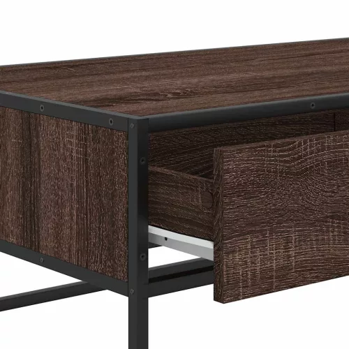 Barna tölgy színű szerelt fa és fém dohányzóasztal 100x50x35 cm