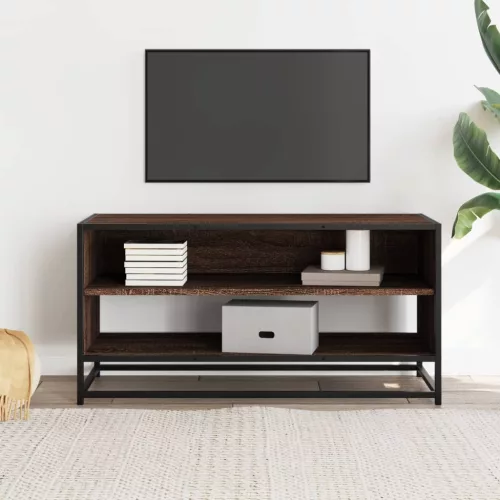 Barna tölgy színű szerelt fa és fém TV-szekrény 91x40x46 cm
