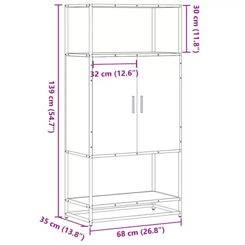 Highboard sonoma tölgy 68x35x139 cm gépelt fa és fém