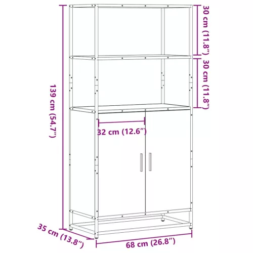 Highboard sonoma tölgy 68x35x139 cm gépelt fa és fém