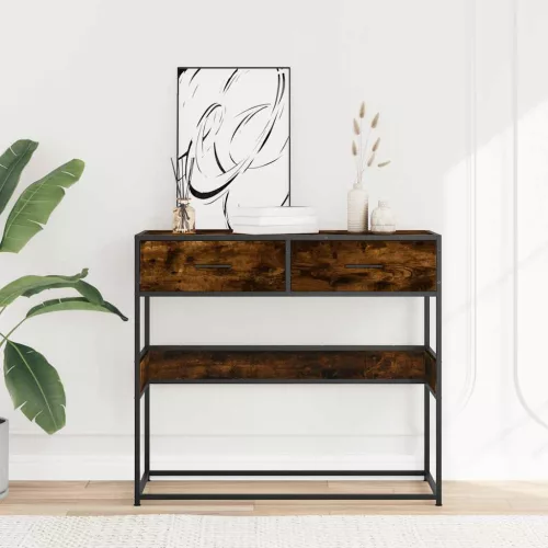 Füstös tölgy színű szerelt fa tálalóasztal 90x35x80 cm