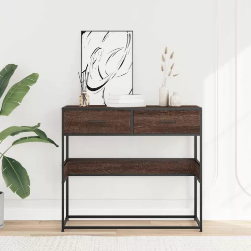 Barna tölgyszínű szerelt fa tálalóasztal 90x35x80 cm