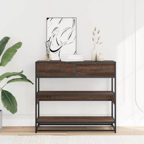 Barna tölgyszínű szerelt fa tálalóasztal 90x35x80 cm