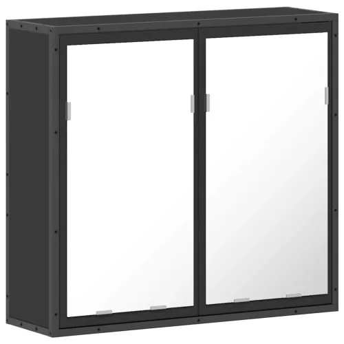 Fekete szerelt fa fürdőszobai tükör 65x20x60 cm
